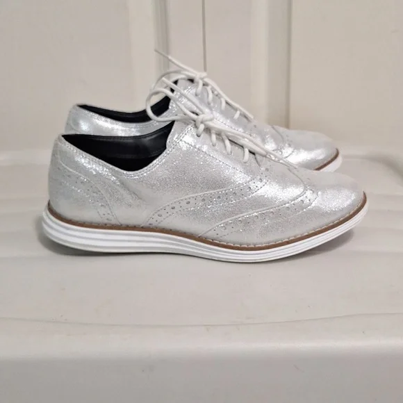 Cole Haan original zero grand lace-up sneakers soft wingtips- 5-metallic silver - Picture 5 of 10